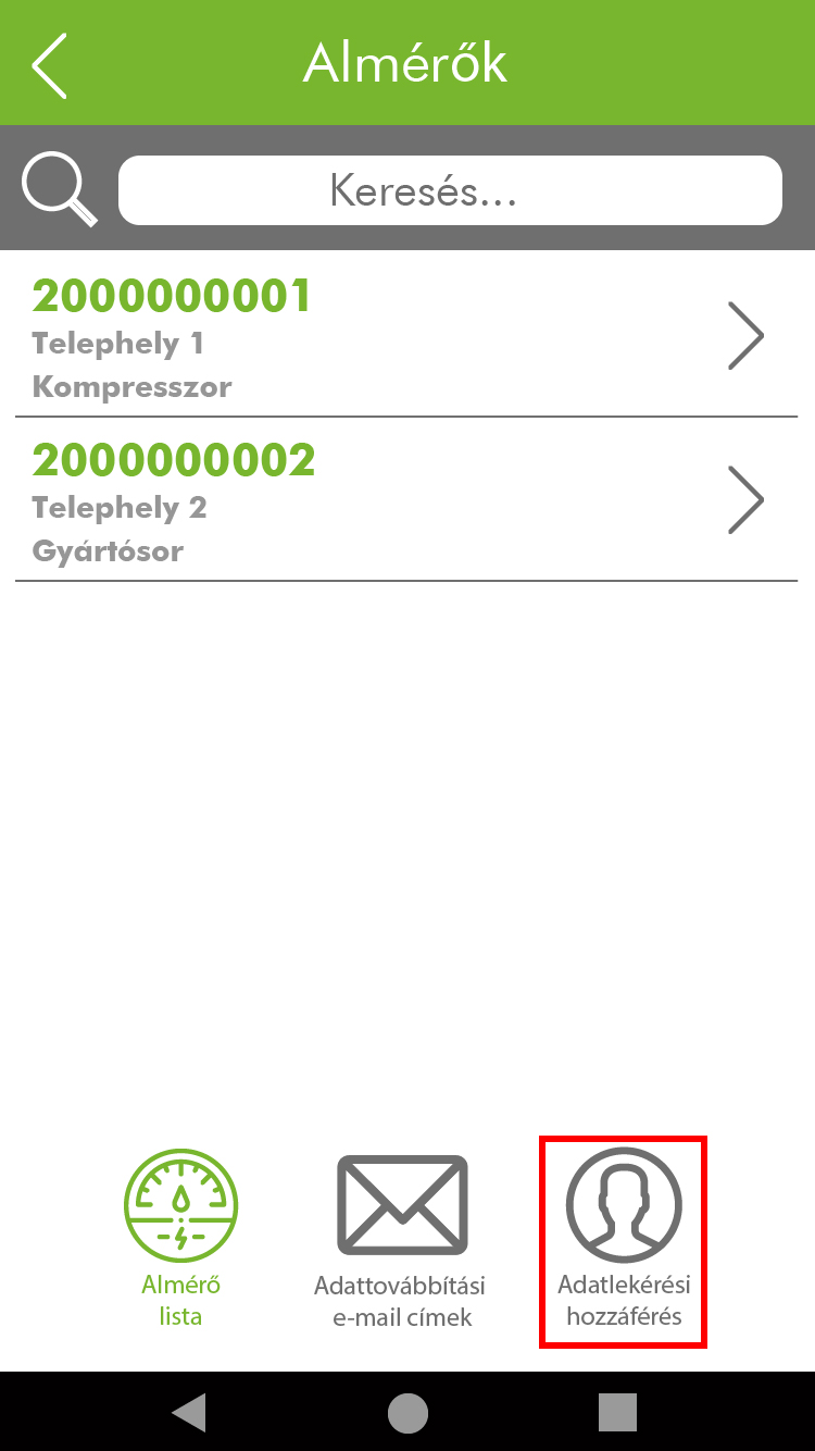 Mobilapp Almérők képernyő